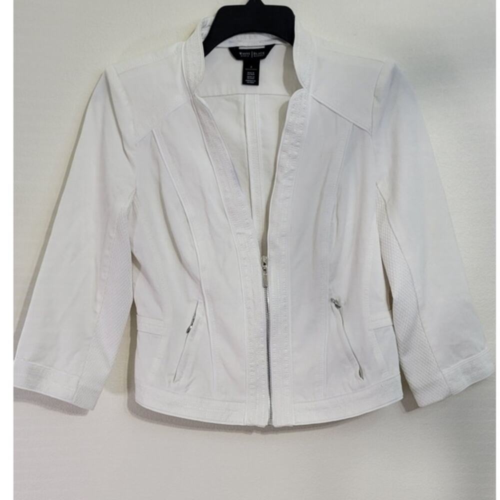 White House Black Market Jacket Womens Size 6 White Zip Up Classic Sleek NWOT